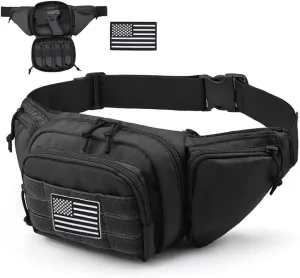 Tactical Fanny Pack Gun Holster Concealed Carry Pistol Military Tactical Waist Bag Waterproof Molle EDC Pouch with USA Flag Patch