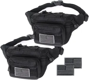 Tactical Fanny Pack, Military Waist Bag Hip Belt Bumbag Utility Bags for Outdoor Hiking Climbing Fishing with U.S Patch (Black Black)