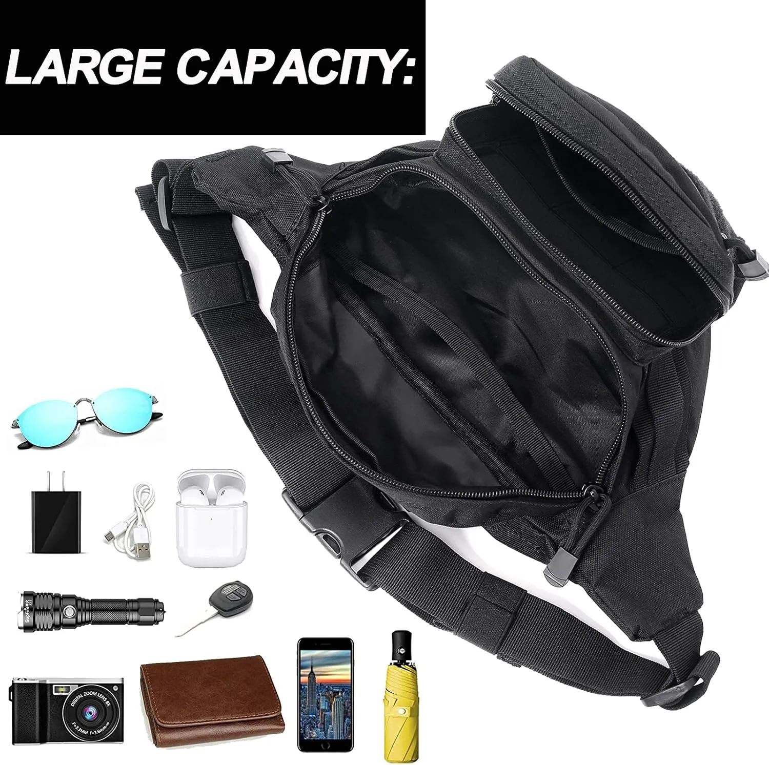 Tactical Fanny Pack, Military Waist Bag Hip Belt Bumbag Utility Bags for Outdoor Hiking Climbing Fishing with U.S Patch (CAIM0-A)