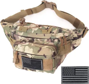 Tactical Fanny Pack, Military Waist Bag Hip Belt Bumbag Utility Bags for Outdoor Hiking Climbing Fishing with U.S Patch (CAIM0-A)