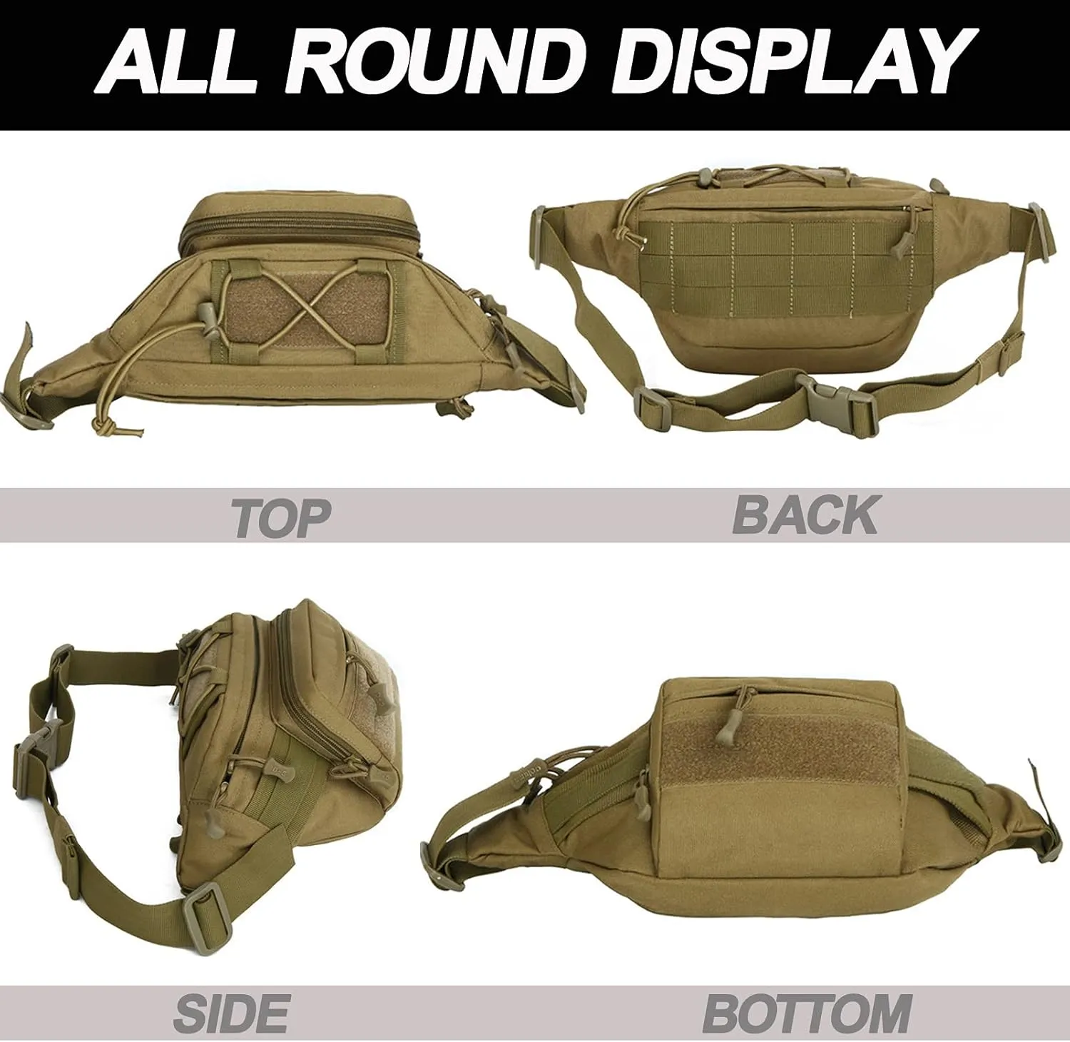 Tactical Fanny Pack, Military Waist Bag Hip Belt Bumbag Utility Bags for Outdoor Hiking Climbing Fishing with U.S Patch (CAIM0-A)