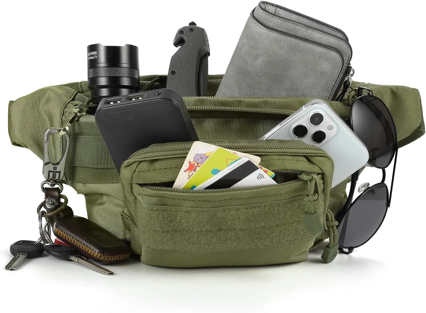 Tactical Fanny Pack,Military Waist Bag Pack with U.S Patch Utility Hip Belt Bumbag for Outdoor Fishing Hiking (Army Green(4 Zipper Pockets))