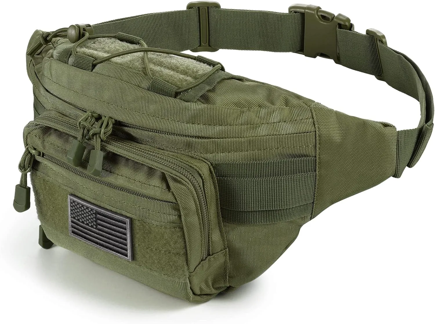 Tactical Fanny Pack,Military Waist Bag Pack with U.S Patch Utility Hip Belt Bumbag for Outdoor Fishing Hiking (Army Green(4 Zipper Pockets))