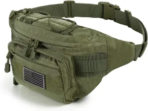 Tactical Fanny Pack,Military Waist Bag Pack with U.S Patch Utility Hip Belt Bumbag for Outdoor Fishing Hiking (Army Green(4 Zipper Pockets))