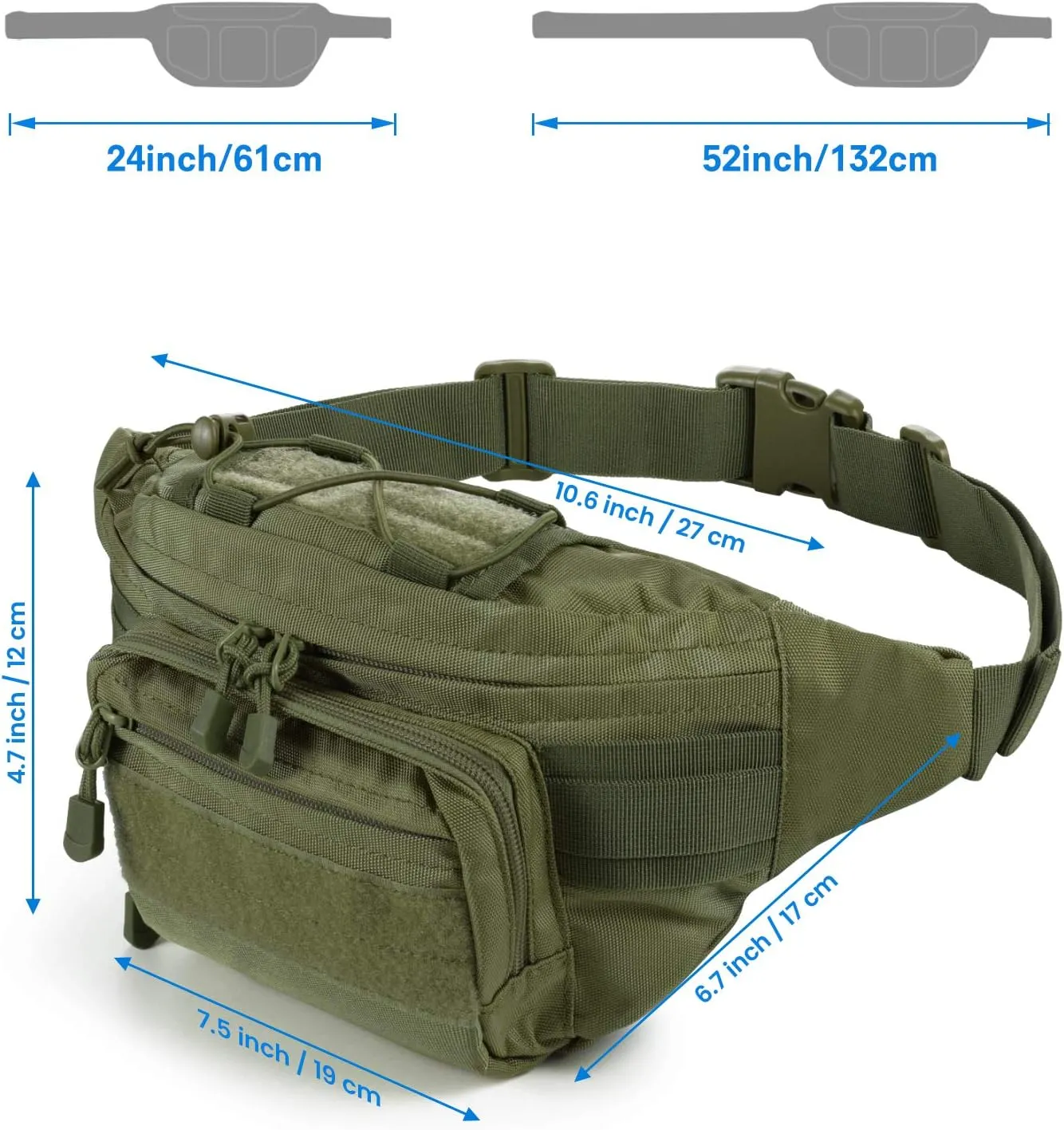 Tactical Fanny Pack,Military Waist Bag Pack with U.S Patch Utility Hip Belt Bumbag for Outdoor Fishing Hiking (Army Green(4 Zipper Pockets))