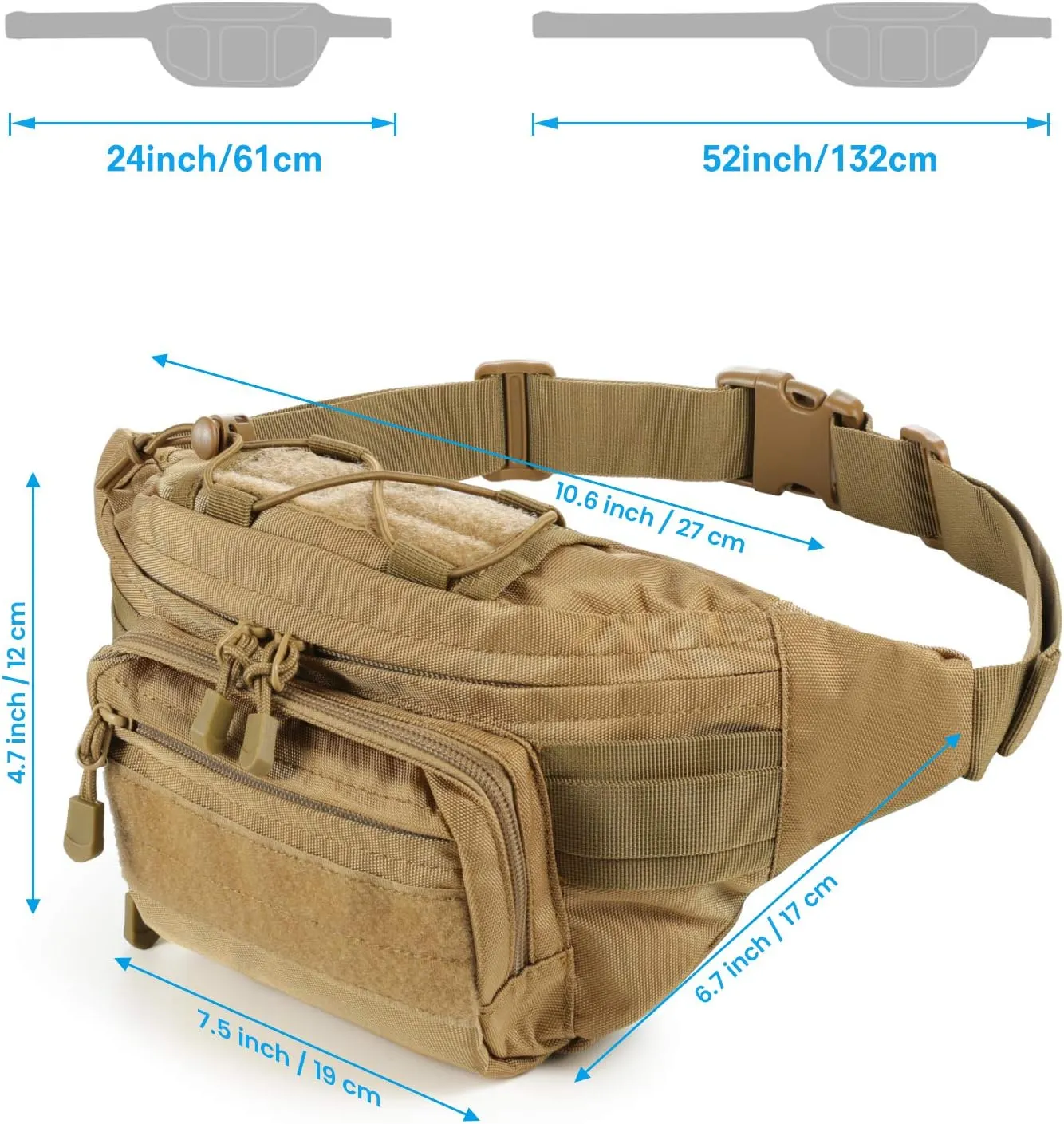 Tactical Fanny Pack,Military Waist Bag Pack with U.S Patch Utility Hip Belt Bumbag for Outdoor Fishing Hiking (Tan(4 Zipper Pockets))
