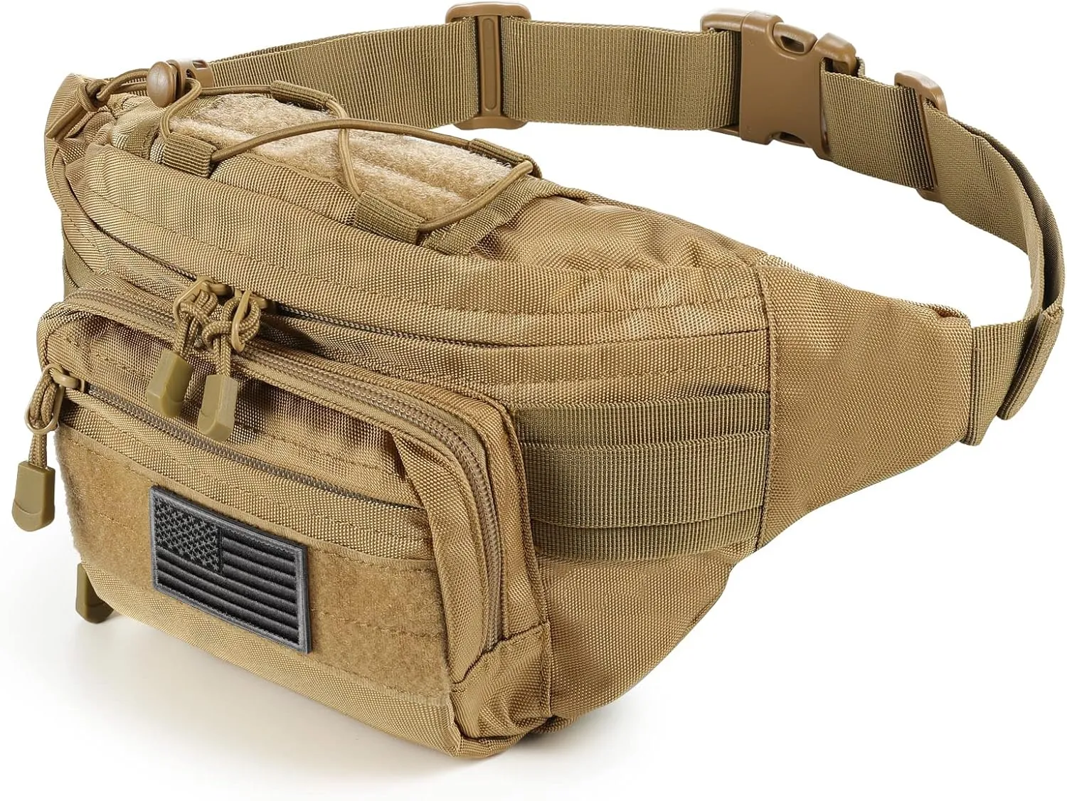 Tactical Fanny Pack,Military Waist Bag Pack with U.S Patch Utility Hip Belt Bumbag for Outdoor Fishing Hiking (Tan(4 Zipper Pockets))