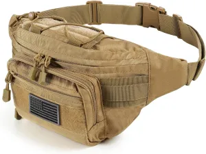 Tactical Fanny Pack,Military Waist Bag Pack with U.S Patch Utility Hip Belt Bumbag for Outdoor Fishing Hiking (Tan(4 Zipper Pockets))
