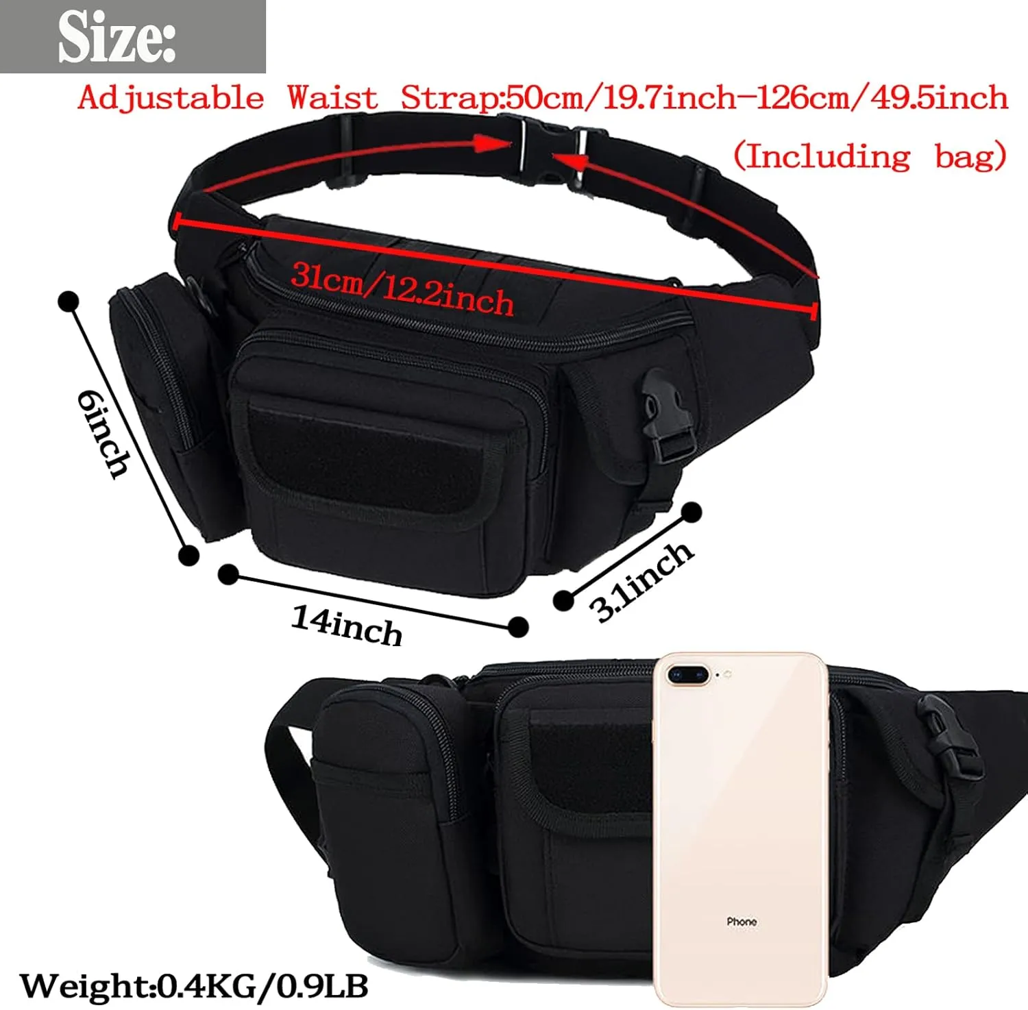 Tactical Fanny Packs, Military Waist Bag Utility Hip Belt Bags for Hiking Climbing Fishing Cycling Hunting with U.S Patch (Tan Black)