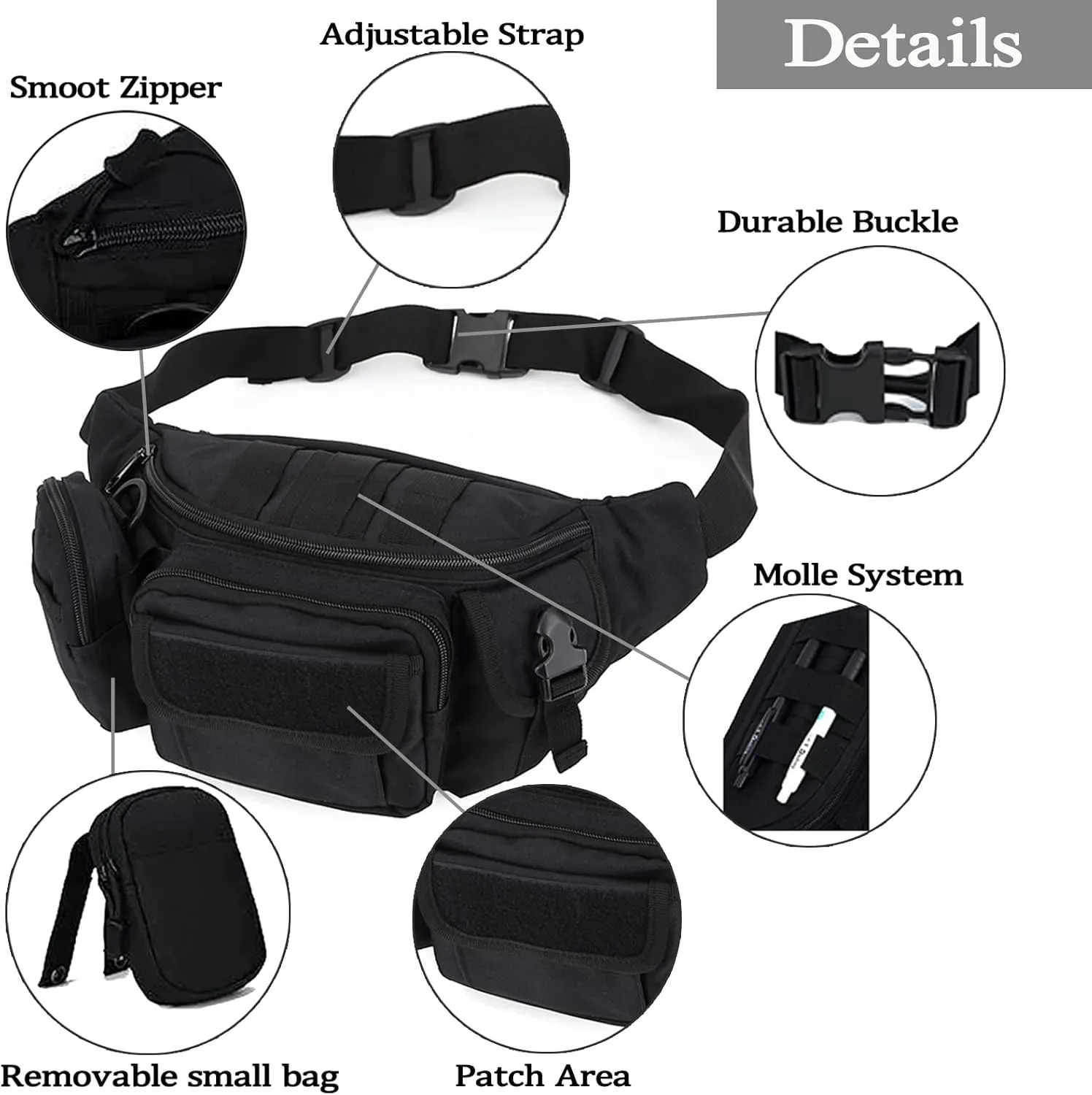 Tactical Fanny Packs, Military Waist Bag Utility Hip Belt Bags for Hiking Climbing Fishing Cycling Hunting with U.S Patch (Tan Black)