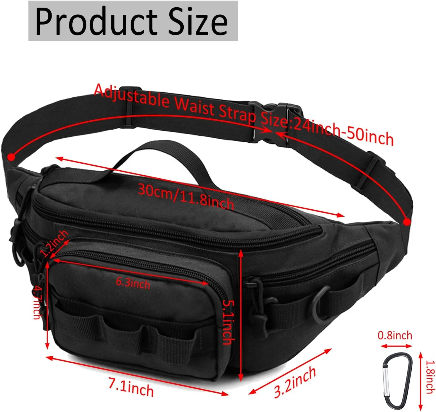 Tactical Fanny Pack,Small Fishing Tackle Bag Water-Resistant Military Waist Bags Portable Fishing Storage Waist Packs for Outdoor Fly Fishing Hiking Climbing with 2 PCS Mini Carabiners (Green)