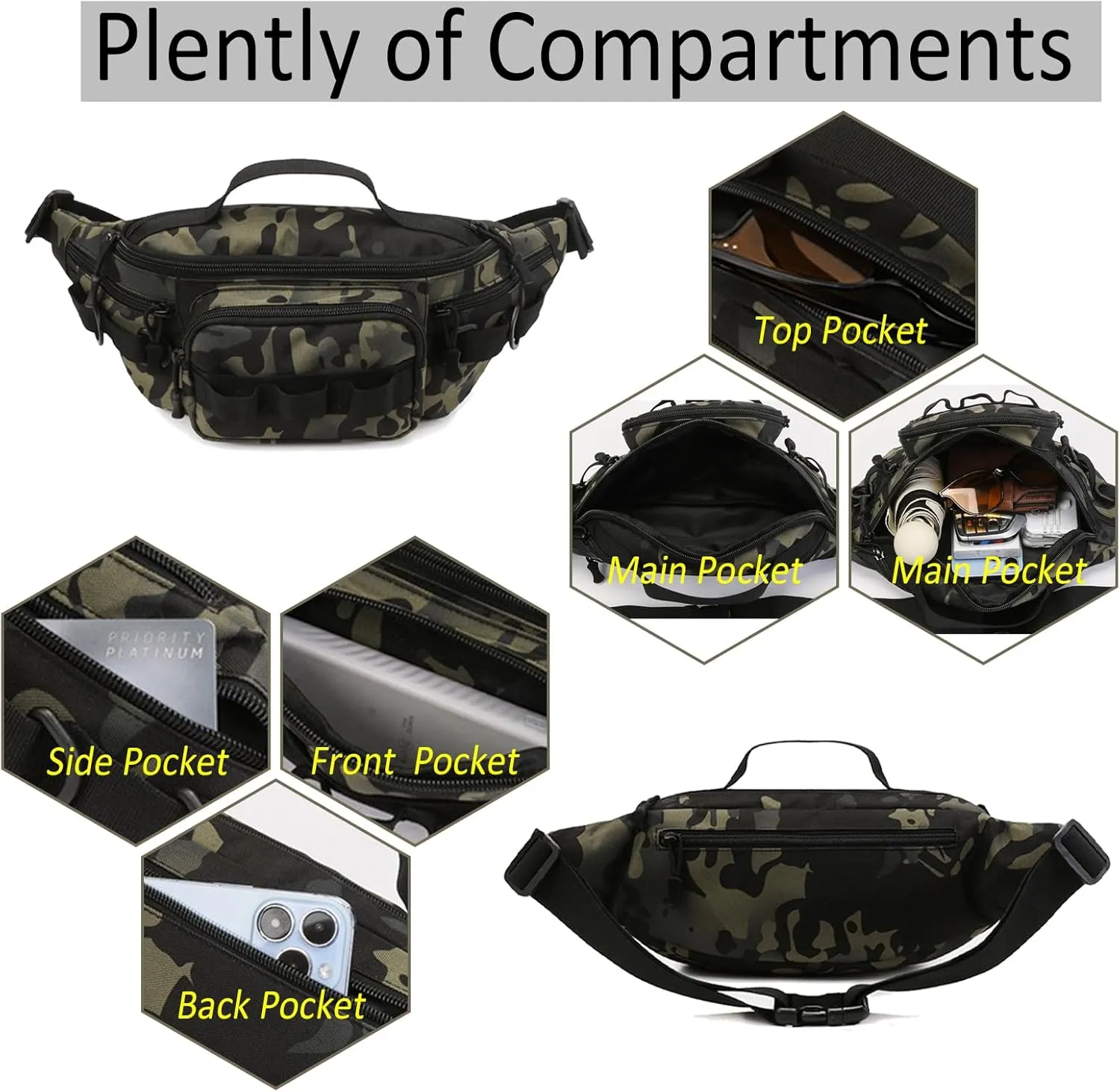 Tactical Fanny Pack,Small Fishing Tackle Bag Water-Resistant Military Waist Bags Portable Fishing Storage Waist Packs for Outdoor Fly Fishing Hiking Climbing with 2 PCS Mini Carabiners (Green)