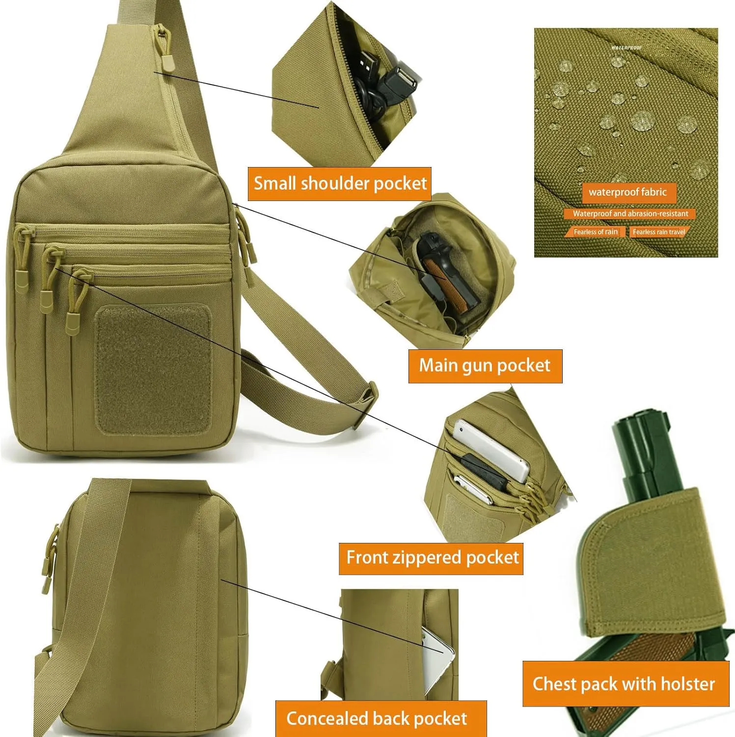 Tactical Sling Chest Bag Concealed Carry Bags with Gun Holder EDC Shoulder Crossbody Casual pack