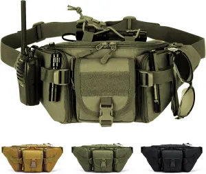 Taeku Tactical Fanny Pack, Military Waist Bag Utility Hip Pack with Adjustable Strap for Outdoors Fishing Cycling Camping Dog Walking (Green)