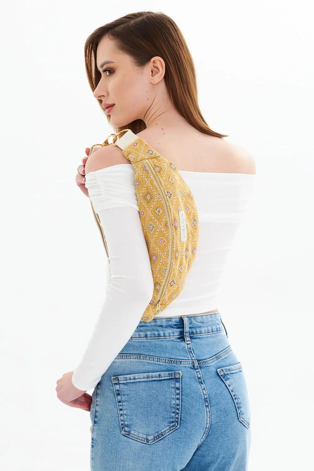 Tailor & Tailor Ethnic Pattern Waist Bag - Adjustable Belt, Lightweight Fabric, Multipurpose Fanny Pack, Western Style Belt Bag (Yellow)