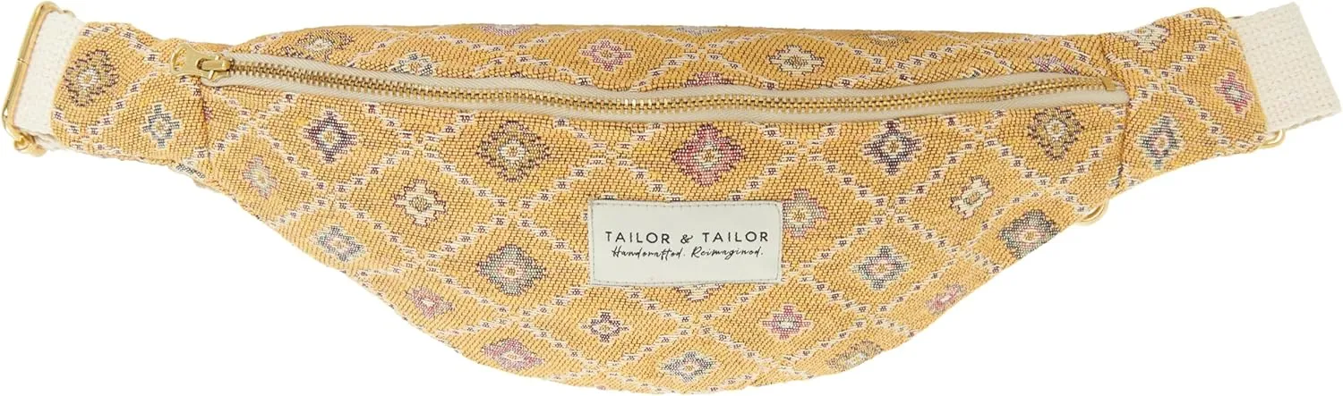 Tailor & Tailor Ethnic Pattern Waist Bag - Adjustable Belt, Lightweight Fabric, Multipurpose Fanny Pack, Western Style Belt Bag (Yellow)