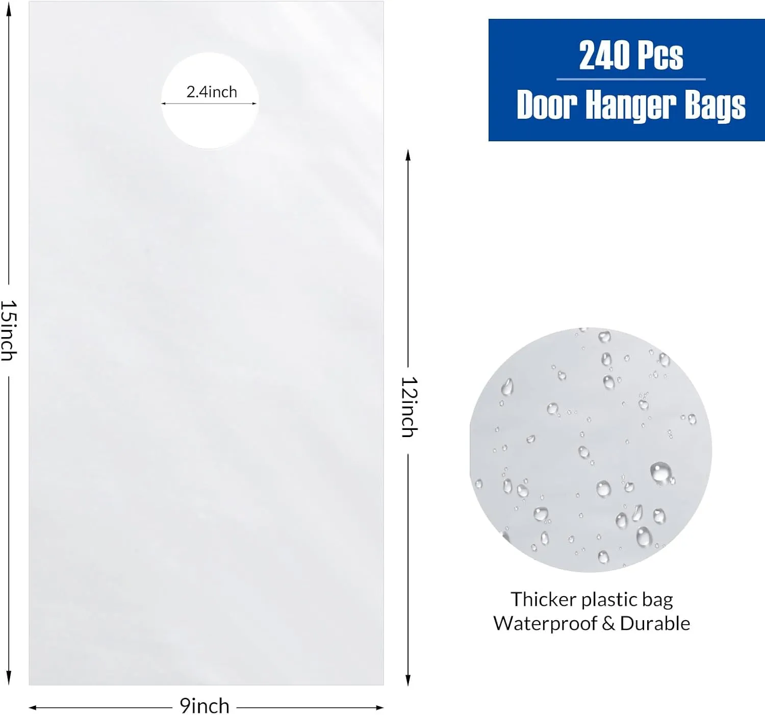 Tallew 240 Pcs Door Hanger Bags 9 x 12 Inch Clear Plastic Poly Hanging Waterproof Perforated Newspaper Bags for Door Knob Flyers Newspapers Mail Magazine Notices Brochures Outdoor Avoid Dirt