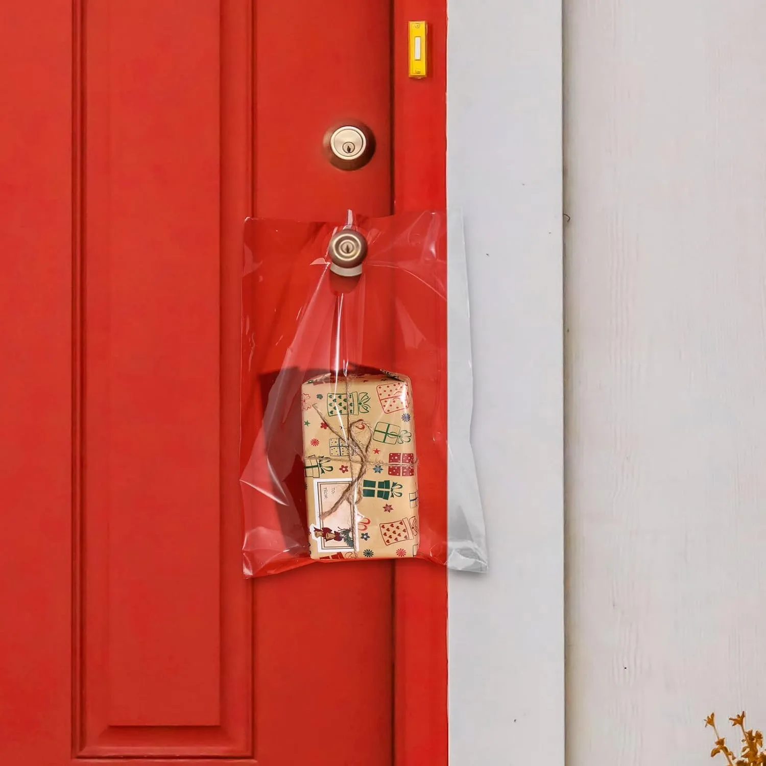 Tallew 240 Pcs Door Hanger Bags 9 x 12 Inch Clear Plastic Poly Hanging Waterproof Perforated Newspaper Bags for Door Knob Flyers Newspapers Mail Magazine Notices Brochures Outdoor Avoid Dirt