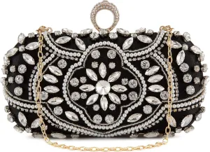 Tanpell Beaded Clutch Purse Black Evening Clutch Handbags Formal Purse for Prom Party Wedding (Black)