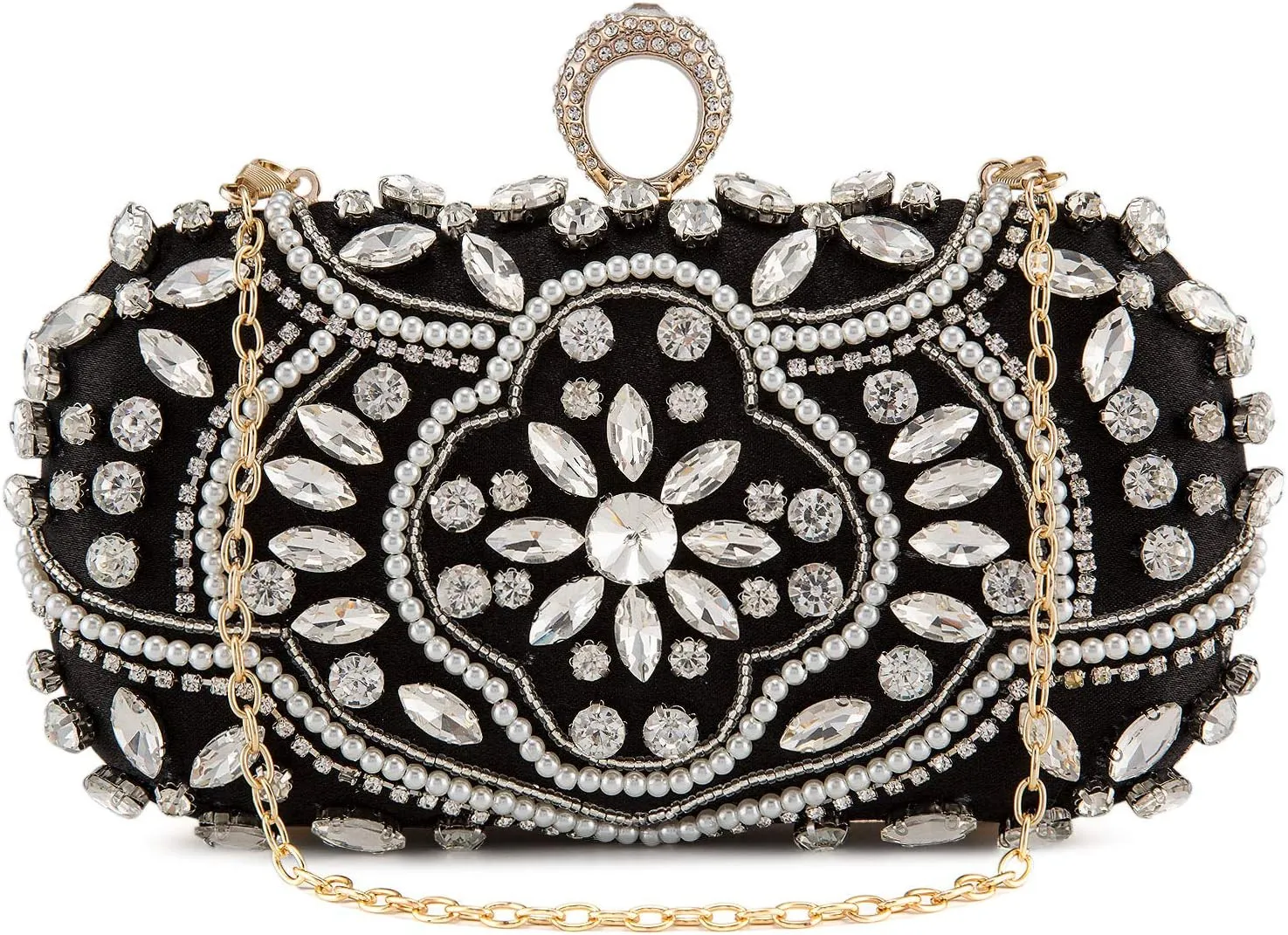 Tanpell Beaded Clutch Purse Black Evening Clutch Handbags Formal Purse for Prom Party Wedding (Black)