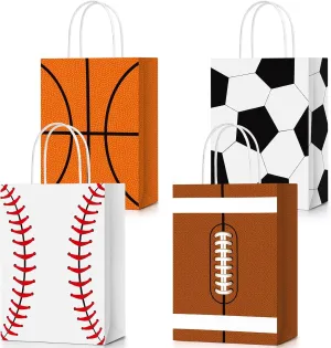 TaoBary 24 Pieces Sports Party Favor Bags Soccer Baseball Goodie Gift Bag with Handles for Football Basketball Baseball Sports Birthday Baby Shower Party Supplies Decoration