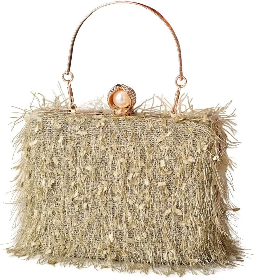 Tassel Evening Bag for Women Rhinestone Clutch Bag Beaded Handbag Bridal Wedding Purse Shoulder Bag