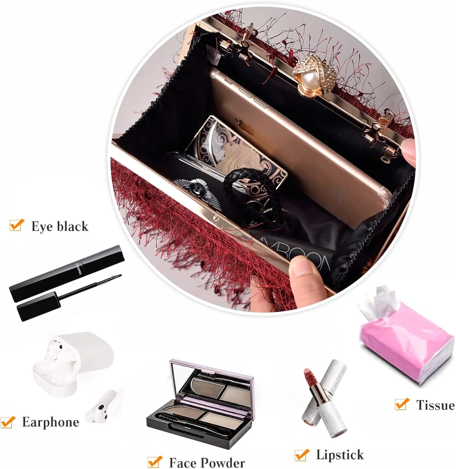 Tassel Evening Bag for Women Rhinestone Clutch Bag Beaded Handbag Bridal Wedding Purse Shoulder Bag