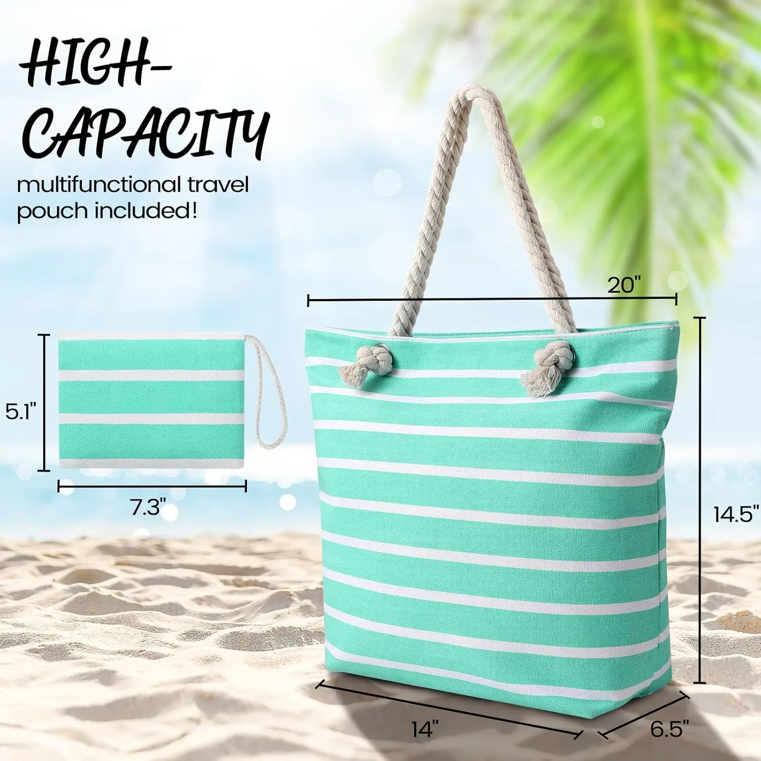 Tavaleu Beach Bags for Women - Large Beach Bag with Zipper Waterproof Sandproof, Swim Pool Tote Bag Vacation