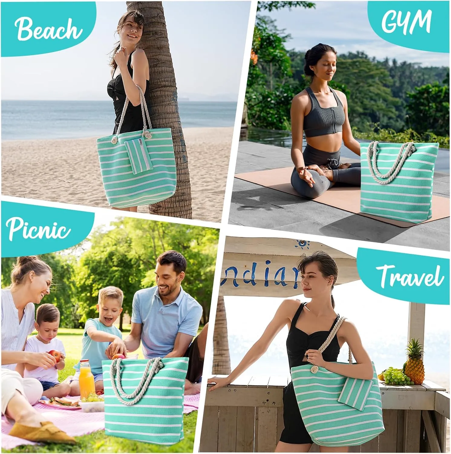 Tavaleu Beach Bags for Women - Large Beach Bag with Zipper Waterproof Sandproof, Swim Pool Tote Bag Vacation