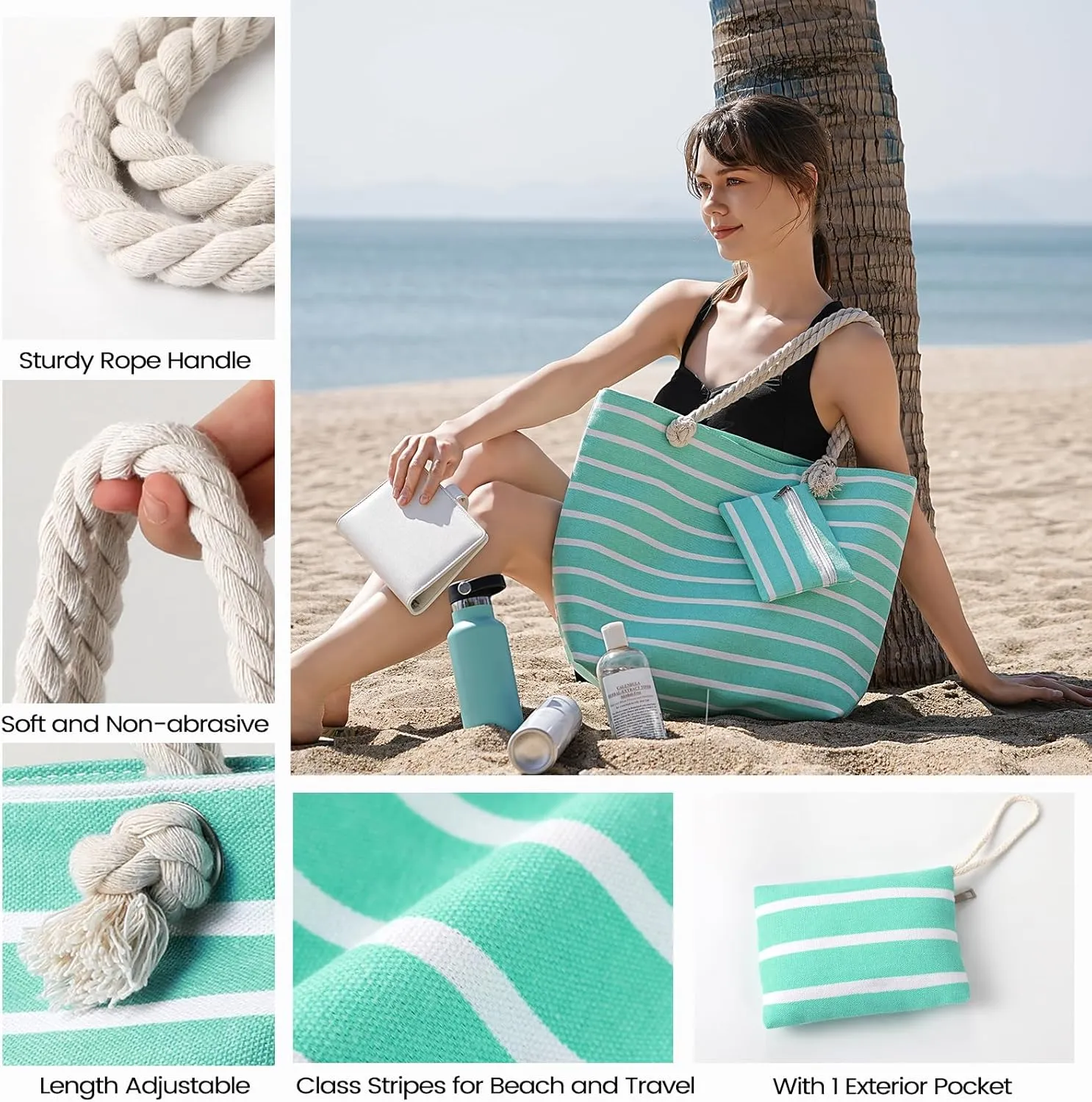 Tavaleu Beach Bags for Women - Large Beach Bag with Zipper Waterproof Sandproof, Swim Pool Tote Bag Vacation