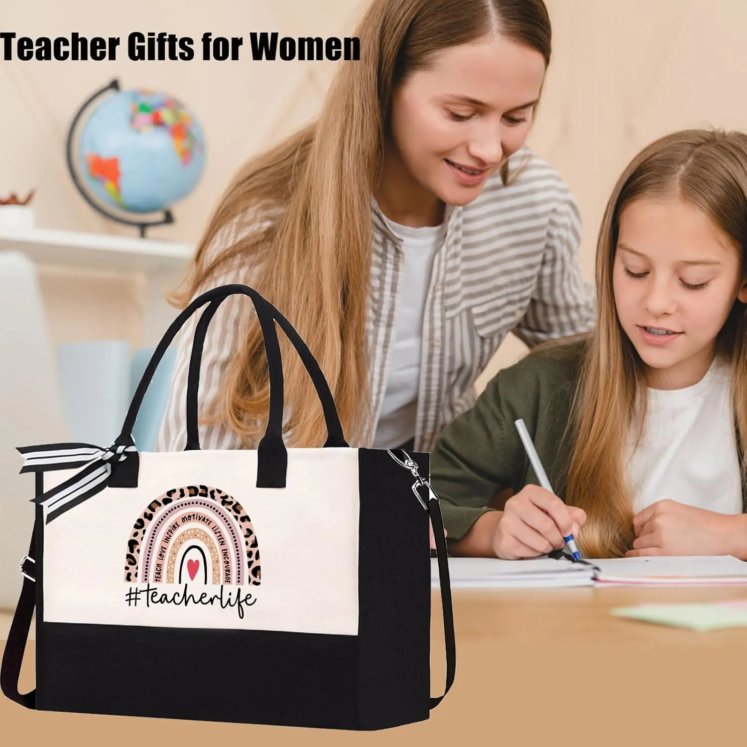 Teacher Appreciation Canvas Tote Bag - Aesthetic Gift for Women - Christmas Teacher Gift