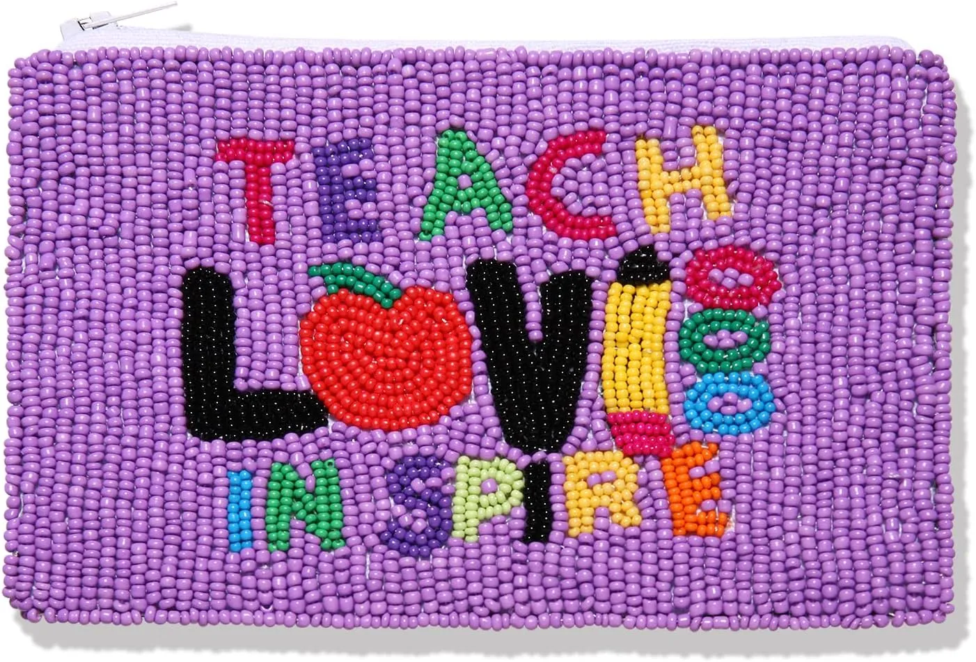 Teacher Beaded Coin Purse Teach Love Inspire Seed Bead Coin Purse Back to School Accessory Small Cute Wallet Coin Pouch Purse Teacher Appreciate Gift for Teachers