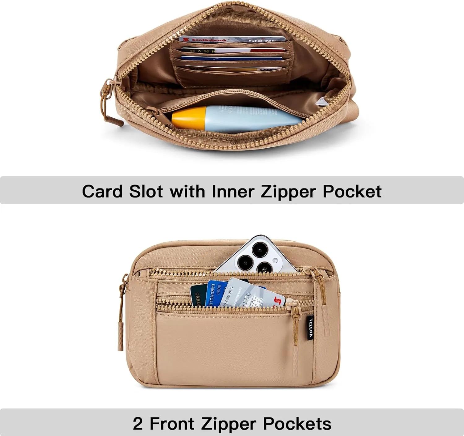Telena Belt Bag for Women Fanny Pack Cross Body Bag Fashion Waist Pack with Adjustable Strap Light Brown