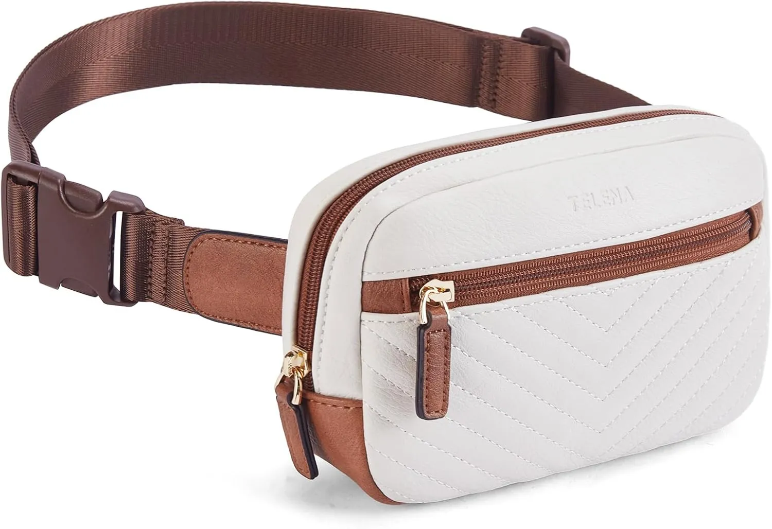 Telena Belt Bag for Women PU Leather Fanny Pack Quilted Crossbody Bags for Women Waist Bag with Adjustable Strap, Beige Brown