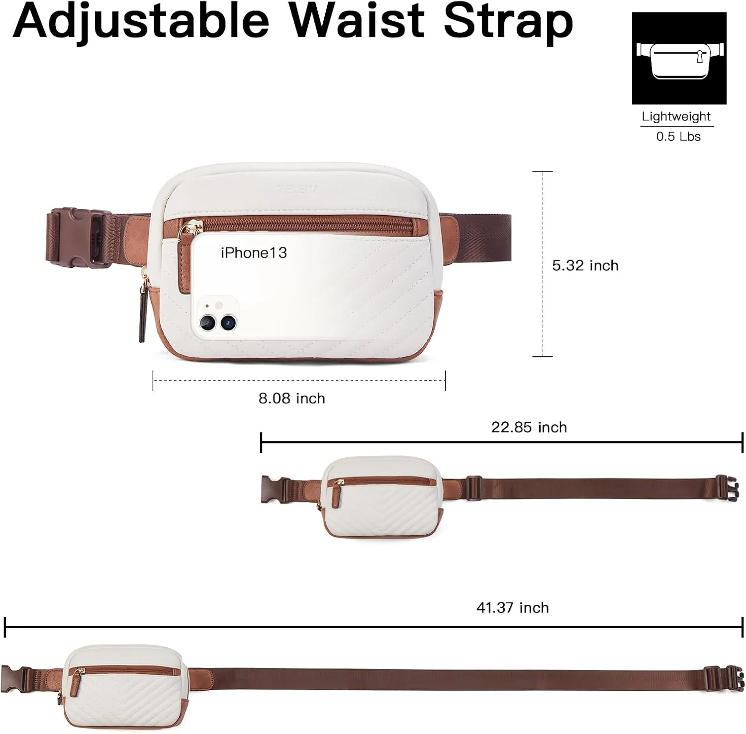 Telena Belt Bag for Women PU Leather Fanny Pack Quilted Crossbody Bags for Women Waist Bag with Adjustable Strap, Beige Brown