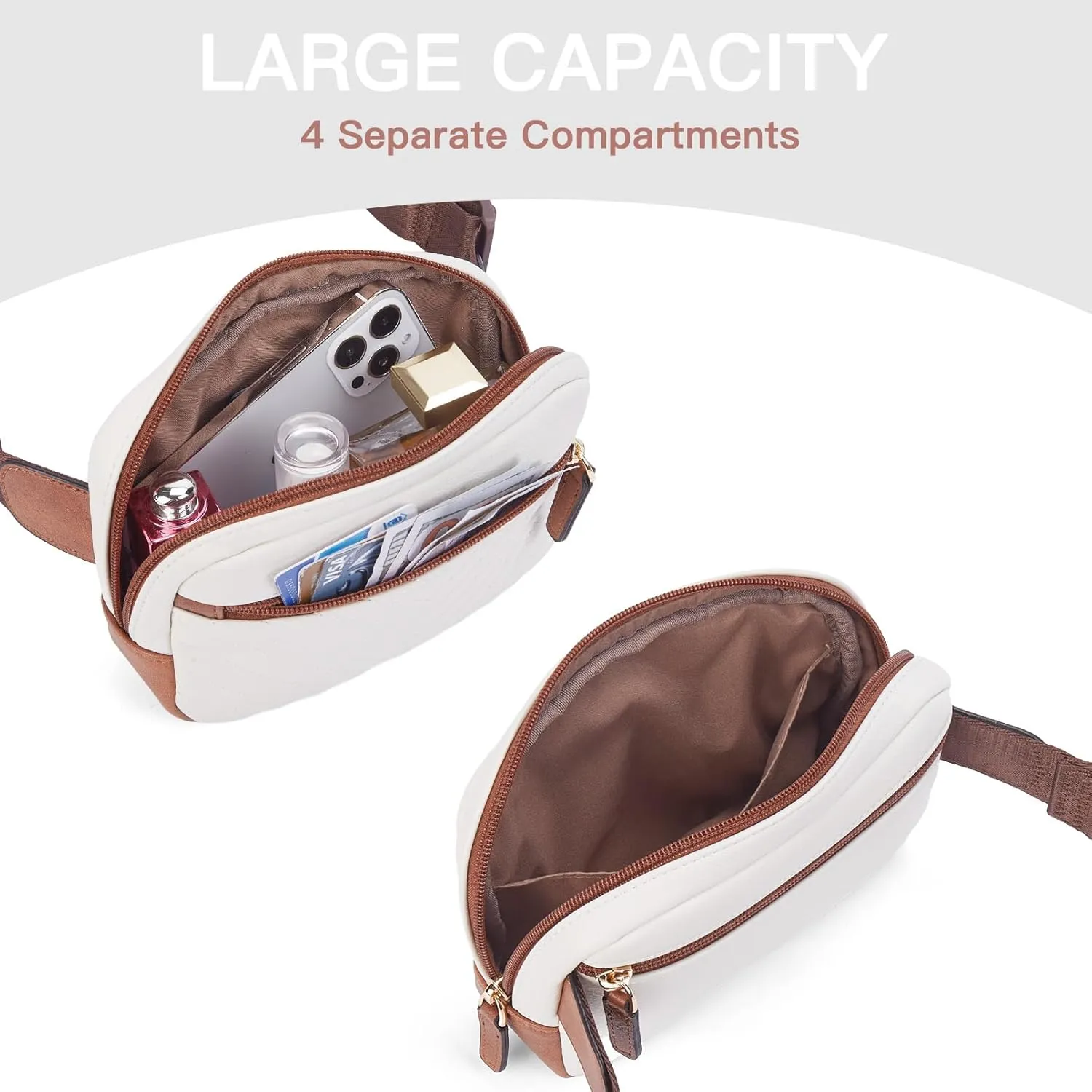 Telena Belt Bag for Women PU Leather Fanny Pack Quilted Crossbody Bags for Women Waist Bag with Adjustable Strap, Beige Brown