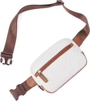 Telena Belt Bag for Women PU Leather Fanny Pack Quilted Crossbody Bags for Women Waist Bag with Adjustable Strap, Beige Brown