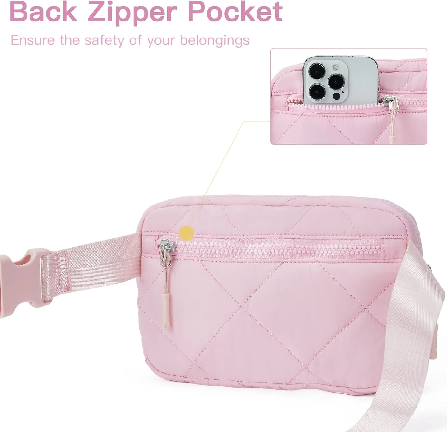 Telena Fanny Pack Cross Body Bag Quilted Puffy Padded Belt Bag for Women Winter Cloud Waist Puffer Crossbody Bag with Adjustable Strap Pink