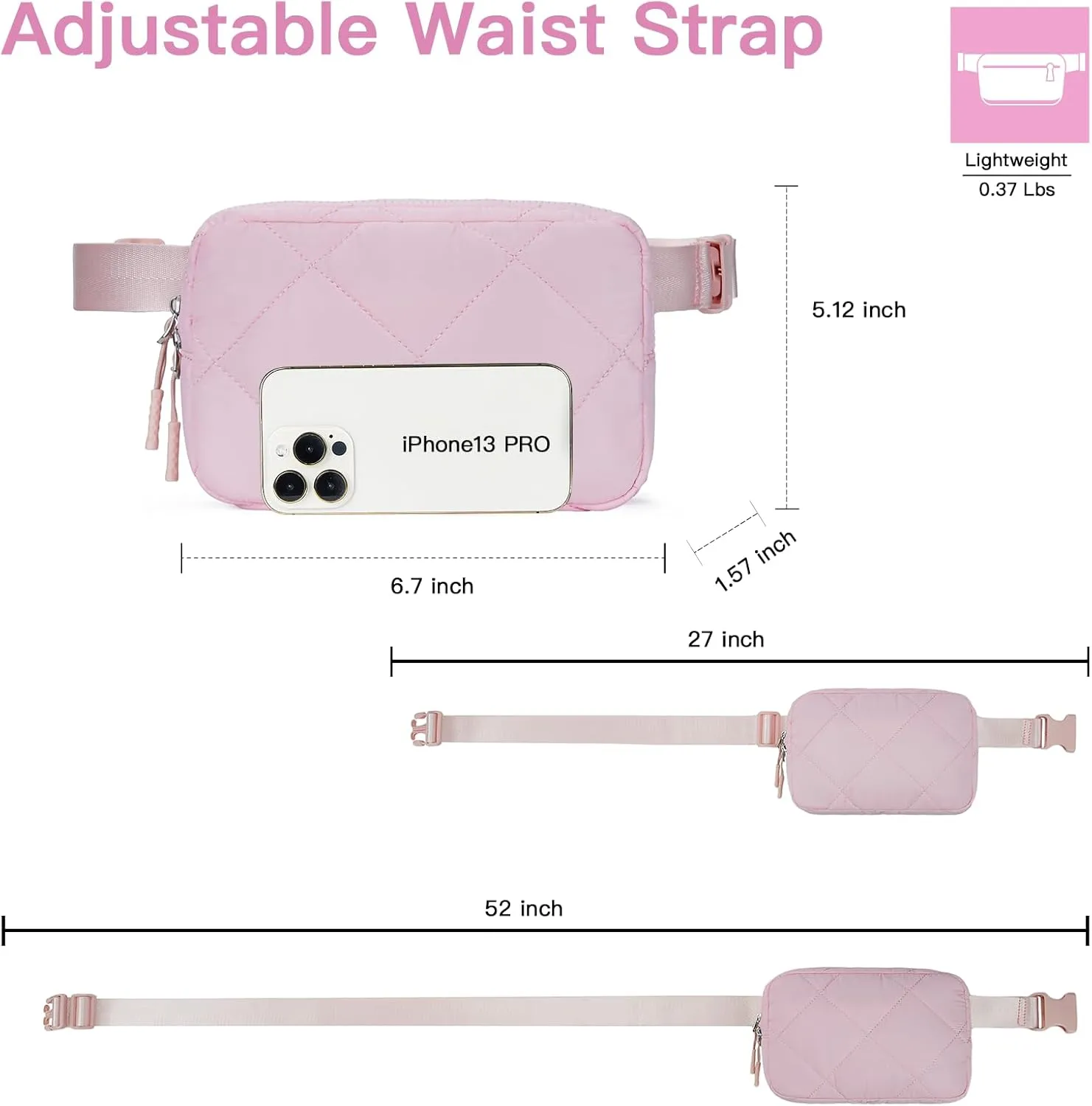 Telena Fanny Pack Cross Body Bag Quilted Puffy Padded Belt Bag for Women Winter Cloud Waist Puffer Crossbody Bag with Adjustable Strap Pink