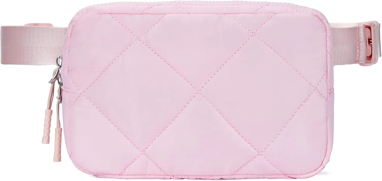 Telena Fanny Pack Cross Body Bag Quilted Puffy Padded Belt Bag for Women Winter Cloud Waist Puffer Crossbody Bag with Adjustable Strap Pink