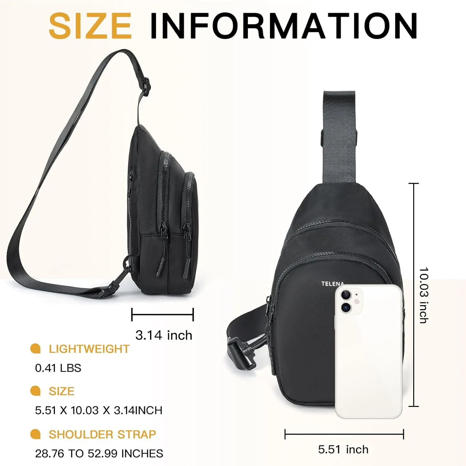 Telena Sling Bag for Women Crossbody Bags Fashion Fanny Pack Cross Body for Travel Hiking Cycling 1-Black