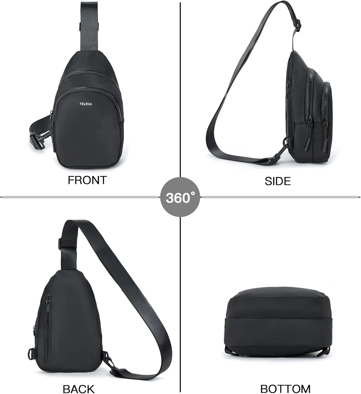 Telena Sling Bag for Women Crossbody Bags Fashion Fanny Pack Cross Body for Travel Hiking Cycling 1-Black
