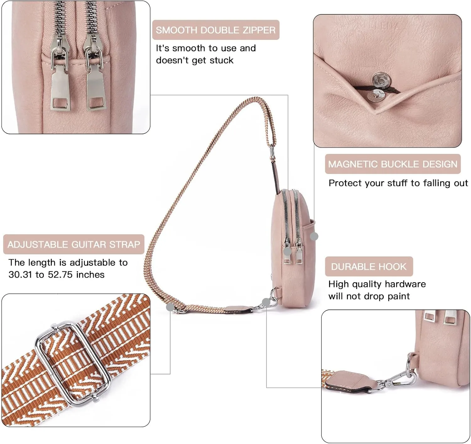 Telena Small Sling Bag for Women Vegan Leather Fashionable Fanny Pack Crossbody Bags for Women for Travel