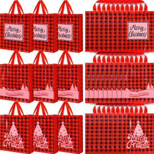 Tenceur 150 Christmas Plastic Gift Bags Christmas Merchandise 10 x 13'' Plaid Shopping Boutique Goodie Bags with Handles Bulk for Business Retail Xmas Party Favors