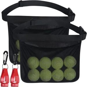 Tennis Pickleball Holder Wasit Pouch: 2 pcs Tennis Wasit Ball Band with Hanging Hook for Pickleball Accessory Mesh Hip Bag
