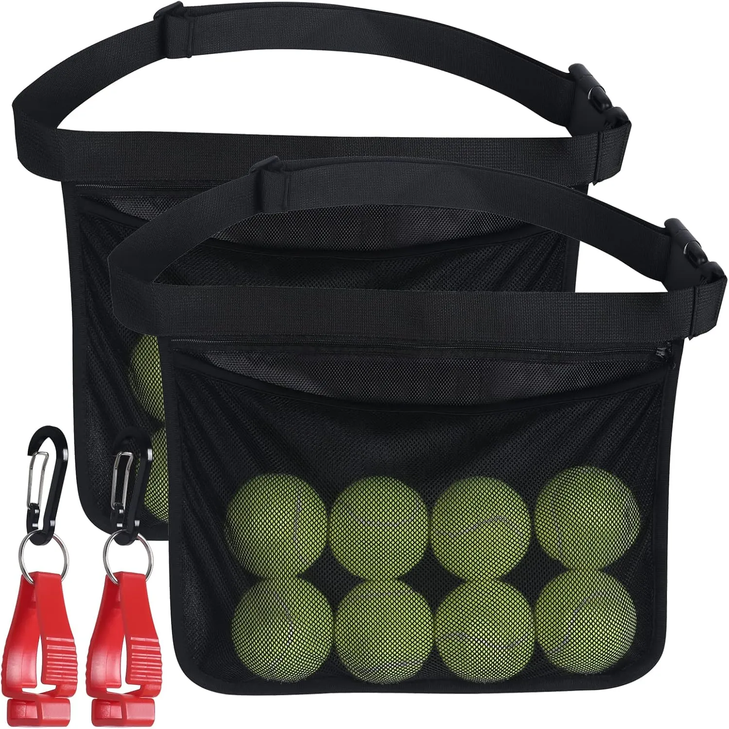 Tennis Pickleball Holder Wasit Pouch: 2 pcs Tennis Wasit Ball Band with Hanging Hook for Pickleball Accessory Mesh Hip Bag
