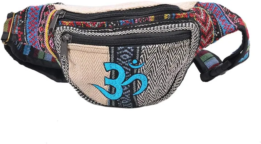 The Collection Royal Handmade Festival Cotton Polyester Waistpack Boho Hippie Waist Bag Hip Bum Running Belt Fanny Pack Travel Utility Belt (Multicolored-Om)