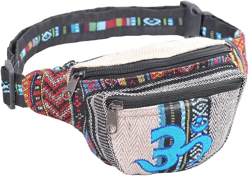 The Collection Royal Handmade Festival Cotton Polyester Waistpack Boho Hippie Waist Bag Hip Bum Running Belt Fanny Pack Travel Utility Belt (Multicolored-Om)