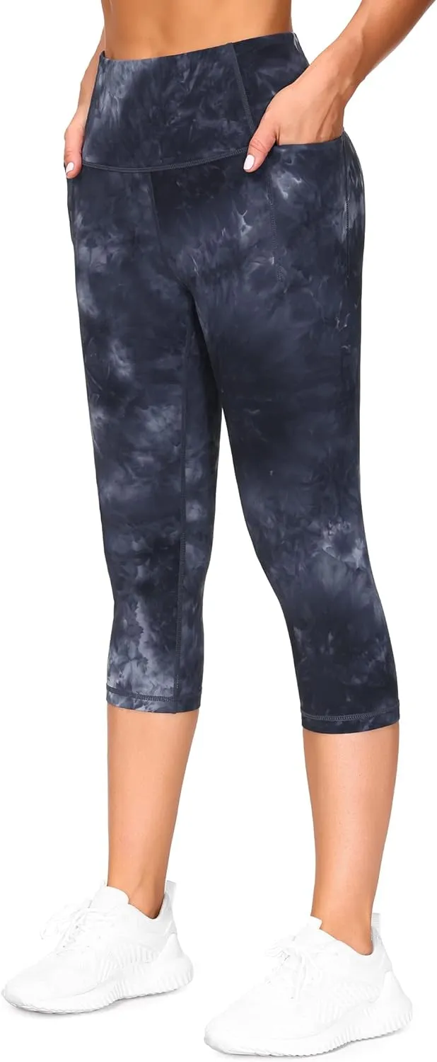 THE GYM PEOPLE Tummy Control Workout Capris Leggings with Pockets High Waist Athletic Yoga Pants for Women Running Hiking