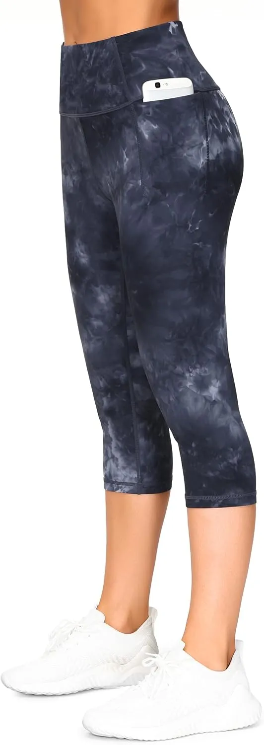 THE GYM PEOPLE Tummy Control Workout Capris Leggings with Pockets High Waist Athletic Yoga Pants for Women Running Hiking